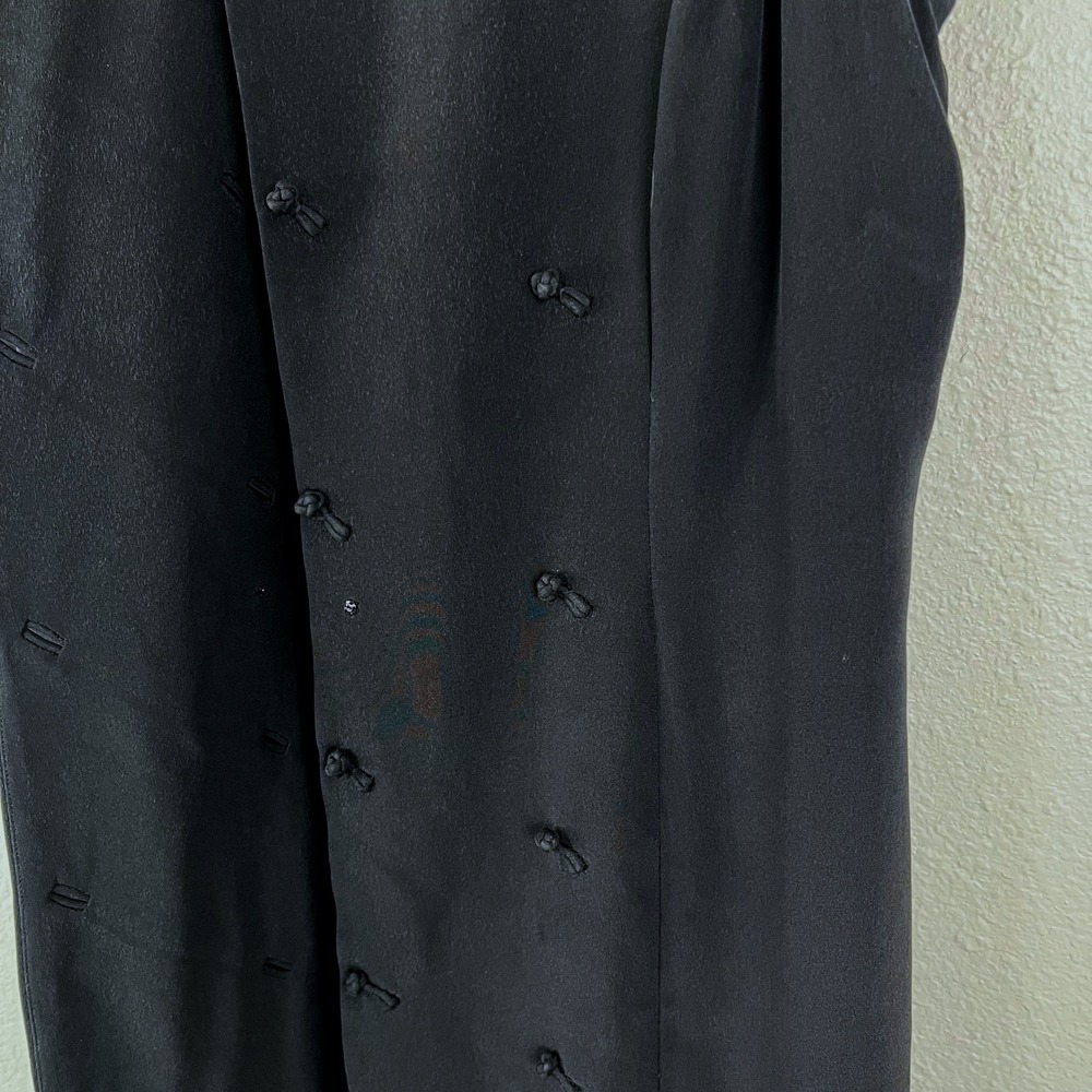 Carlisle Black 100% Silk Mandarin Collar Frog Button Sleeveless Midi Dress 10 - Picture 6 of 11